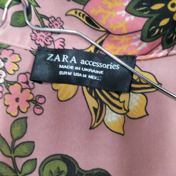 ZARA Pink Floral Print Button Front Satin Bloggers Long Sleeve Bodysuit Medium - Picture 7 of 15